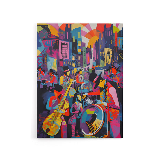 Abstract New Orleans Jazz Festival Musicians Canvas Wall Art Print