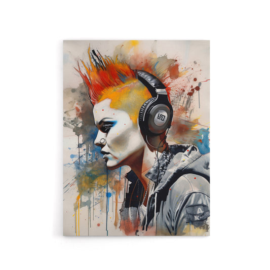 Punk Woman With Mohawk And Headphones Canvas Wall Art Print