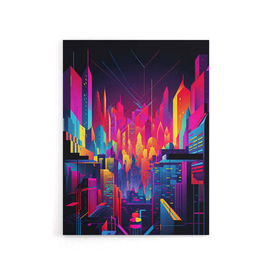 Neon Colour Abstract Cityscape Canvas Wall Art Print