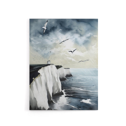 Seagulls Over Dover Cliffs In England Canvas Wall Art Print