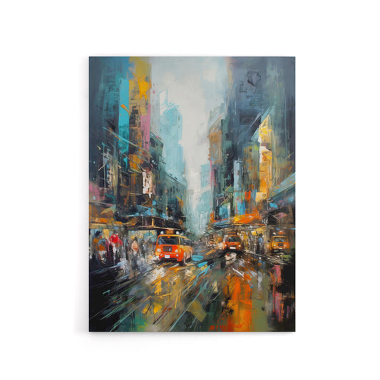 New York City Rain Abstract Cityscape Canvas Wall Art Print