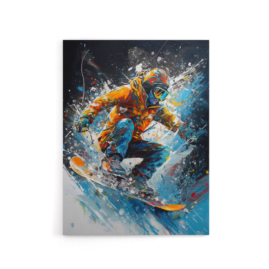 Snowboarder Action Scene Colourful Modern Canvas Wall Art Print