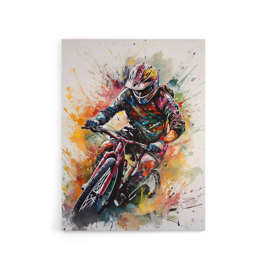 Mountain Biker Action Shot Paint Splatter Canvas Wall Art Print