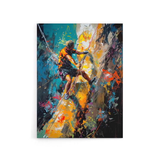 Mountain Cliff Rock Climber Colourful Canvas Wall Art Print