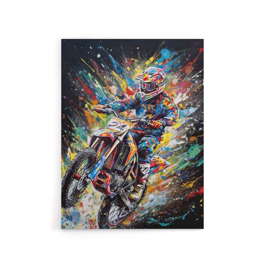 Motorcycle Motocross Rider Colourful Canvas Wall Art Print