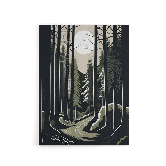 Full Moon Over Forest Landscape Canvas Wall Art Print