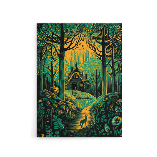Cabin Hut In A Forest At Sunrise Canvas Wall Art Print