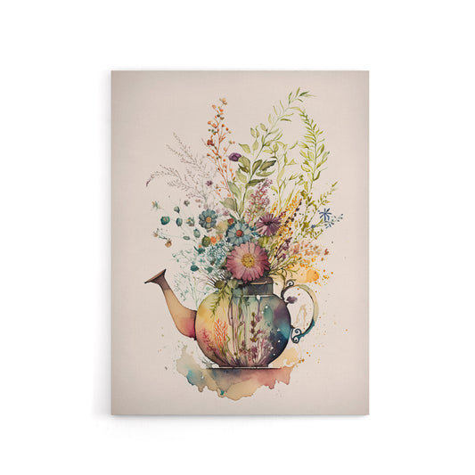 Wildflower Floral Bouquet In Teapot Vase Canvas Wall Art Print