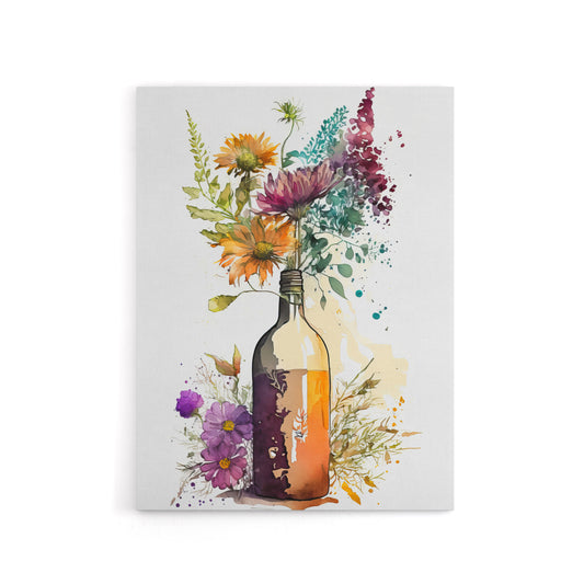 Wildflower Bouquet In Wine Bottle Floral Canvas Wall Art Print