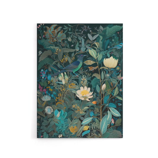 Birds in Blooming Wildflower Field Canvas Wall Art Print
