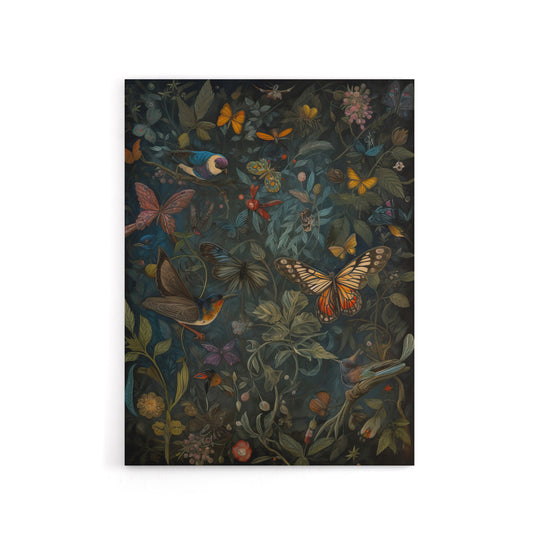William Morris Style Plants Birds Butterflies Canvas Wall Art Print