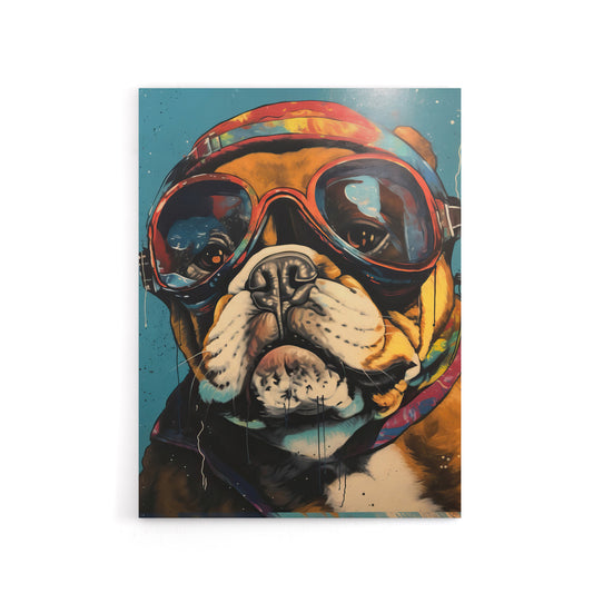 Bulldog Dog With Retro Motorcycle Goggles Canvas Wall Art Print
