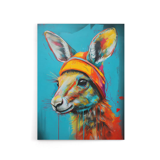 Baby Kangaroo Joey Wearing Hat Kids Bedroom Canvas Wall Art Print