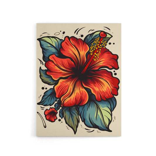 Hibiscus Old School USA Tattoo Design Canvas Wall Art Print