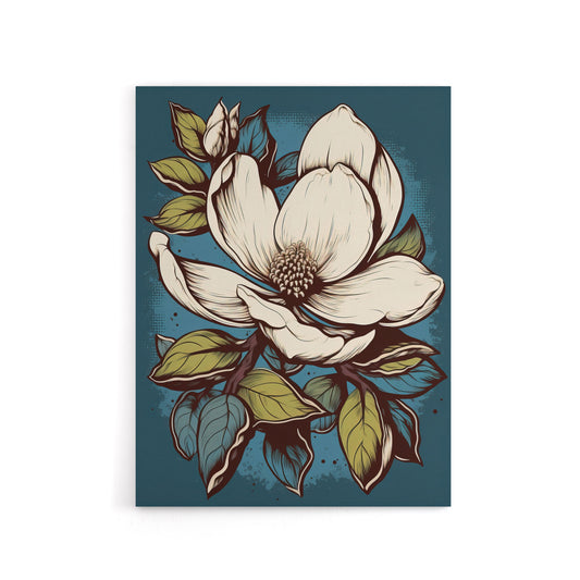 Magnolia Flower Old School USA Tattoo Design Canvas Wall Art Print