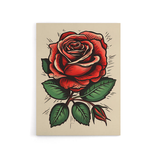 Rose Flower Old School USA Rockabilly Tattoo Canvas Wall Art Print