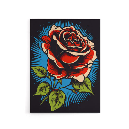 Old School USA Tattoo Rose Flower Canvas Wall Art Print