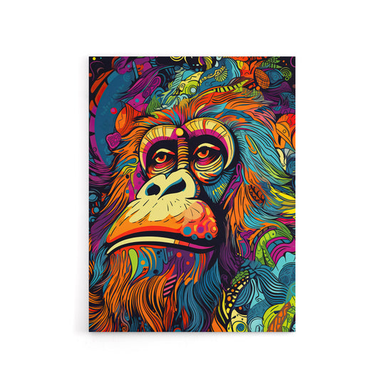 Orangutan Great Ape Colourful Psychedelic Canvas Wall Art Print