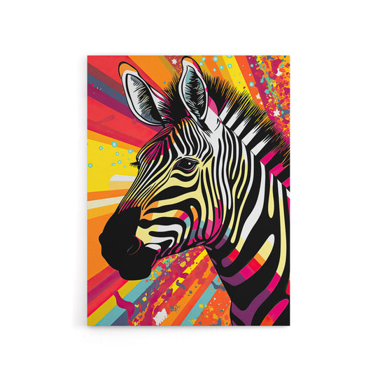 Zebra Colourful Rainbow Stripes Portrait Canvas Wall Art Print