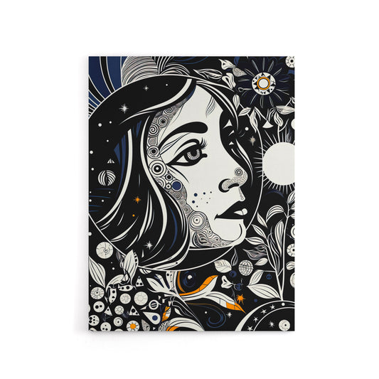 Moon And Sun Tarot Card Style Portrait Canvas Wall Art Print