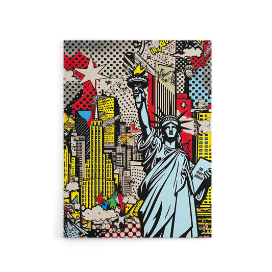 New York Skyline Statue Of Liberty Pop Art Canvas Wall Art Print