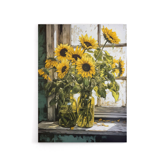 Sunflower Vases Still Life Canvas Wall Art Print