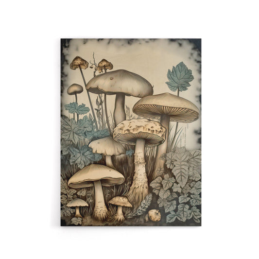 Mushroom Fungi Watercolour Vintage Canvas Wall Art Print