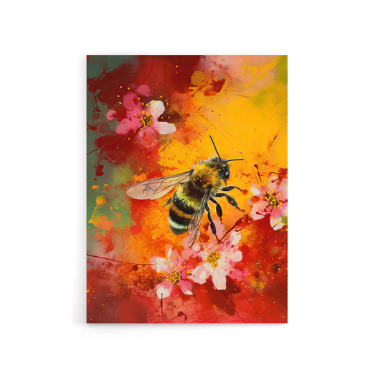 Honey Bee On Abstract Flower Bed Canvas Wall Art Print