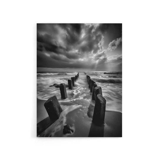 Pier Ruins In Dramatic Coastal Landscape Canvas Wall Art Print