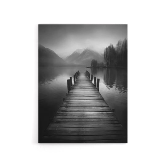 Lake Pier Mountain Landscape Photograph Canvas Wall Art Print