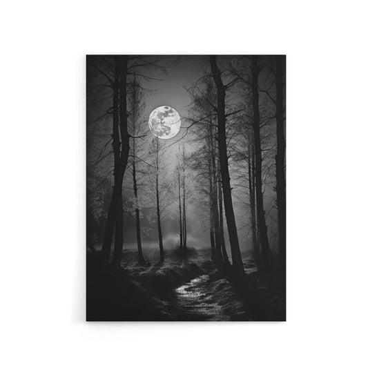 Full Moon Over Misty Forest Landscape Canvas Wall Art Print