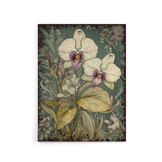 Orchid Flowers Art Nouveau Canvas Wall Art Print