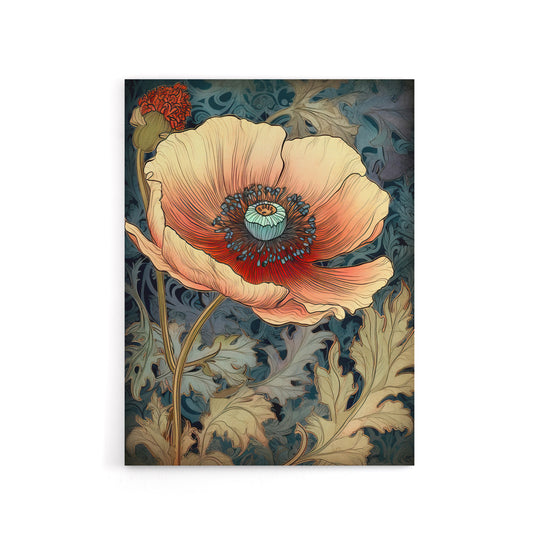 Peach Anemone Flower Art Nouveau Canvas Wall Art Print