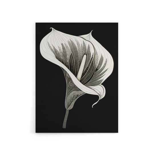 Batik Style Black White Calla Lily Flower Canvas Wall Art Print