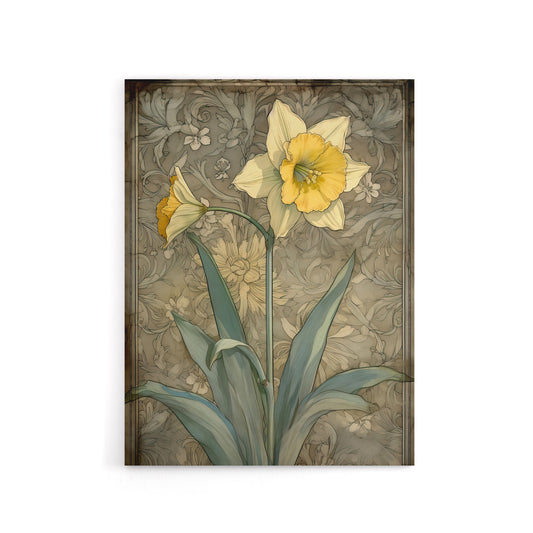 Daffodil Flower Art Nouveau Canvas Wall Art Print