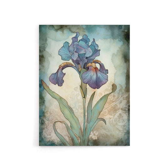 Blue Iris Flower Floral Art Nouveau Canvas Wall Art Print
