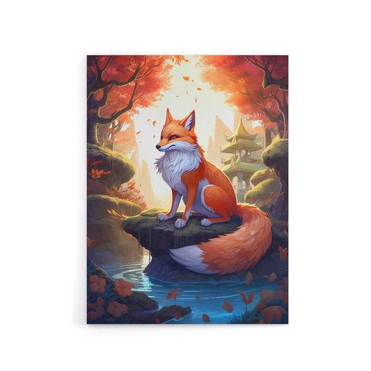 Kitsune Fox in Japanese Temple Forest Canvas Wall Art Print