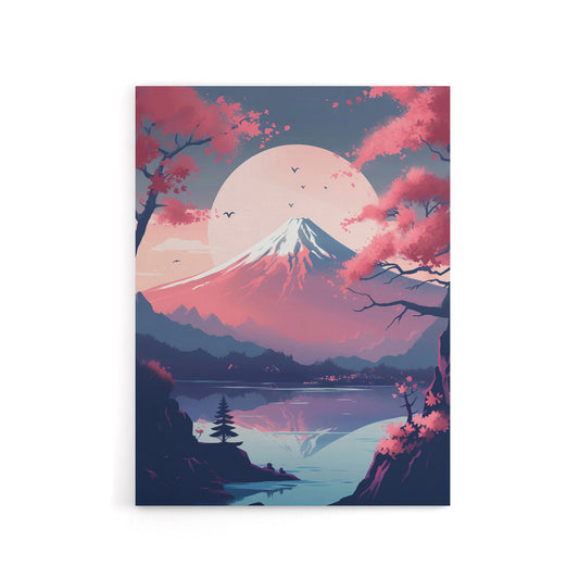 Mount Fuji Lake And Cherry Blossom Trees Canvas Wall Art Print