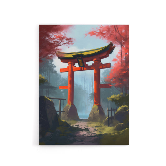 Japanese Torii Gate in Forest Landscape Canvas Wall Art Print
