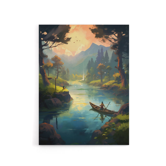 Fishermen Forest River Fishing Canvas Wall Art Print