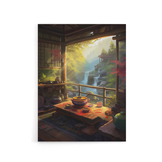 Waterfall View From Japanese Tea House Patio Canvas Wall Art Print