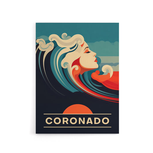 Coronado Beach Wave Siren Travel Advert Canvas Wall Art Print