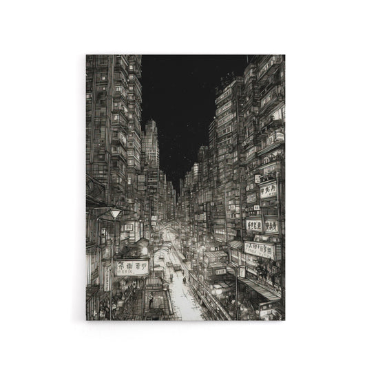 Tokyo At Night Japan Cityscape Sketch Canvas Wall Art Print
