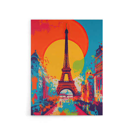 Eiffel Tower Paris Sunset Vibrant Pop Art Canvas Wall Art Print