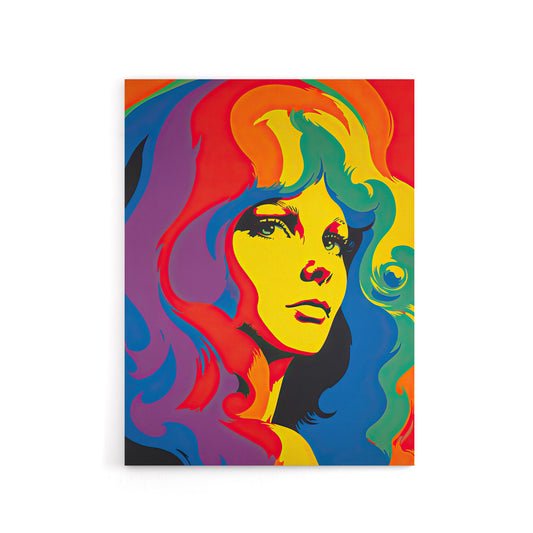 1960s Psychedelic Rainbow Woman Portrait Canvas Wall Art Print