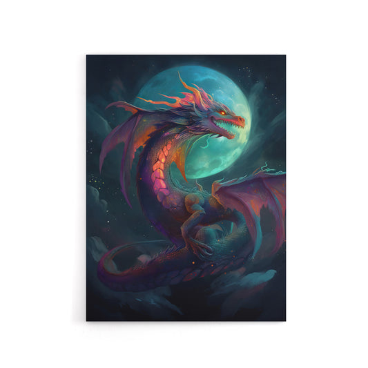 Full Moon Dragon Fantasy Canvas Wall Art Print