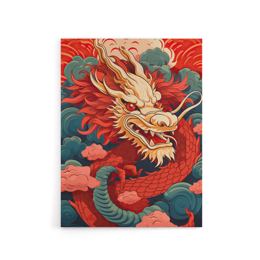 Chinese Dragon and Sunset Clouds Canvas Wall Art Print