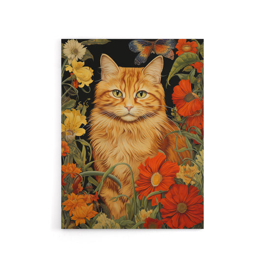 Ginger Tabby Cat Floral Painting Canvas Wall Art Print
