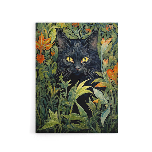 Cat and Flowers Art Nouveau Canvas Wall Art Print