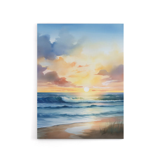 Beach Shore Waves Sunset Seascape Canvas Wall Art Print